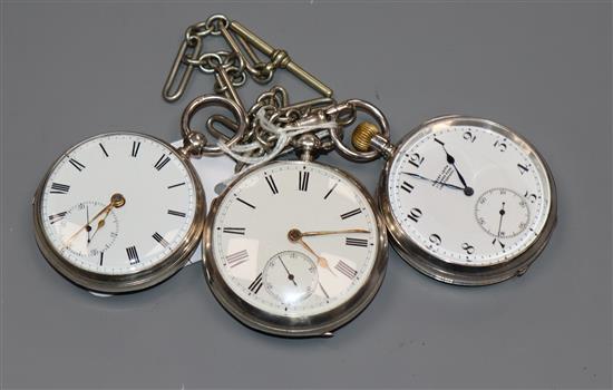 An early 20th century silver open face pocket watch retailed by Robert Leith and two other silver pocket watches including fusee.